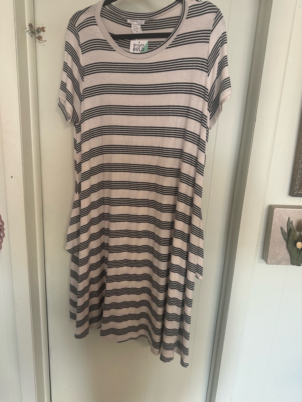Black Stripe Cream T-Shirt Dress